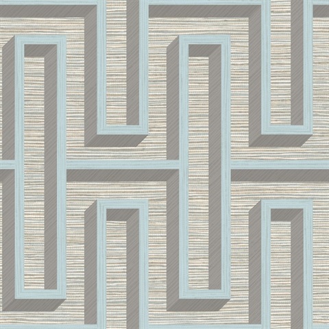 Henley Light Blue Foiled Geometric Art Deco Grasscloth Wallpaper