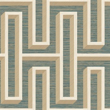 Henley Teal Foiled Geometric Art Deco Grasscloth Wallpaper