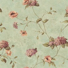 Henrietta Blue Hydrangea Floral Trail Wallpaper