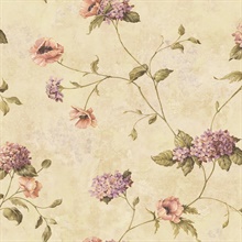 Henrietta Wheat Hydrangea Floral Trail Wallpaper