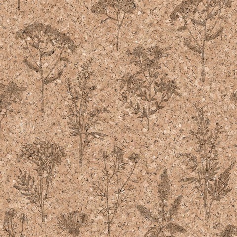Herbarium Hues Herbs and Grass Natural Brown Cork Texture Wallpaper