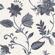 Heritage Blue Jacobean Flower Wallpaper