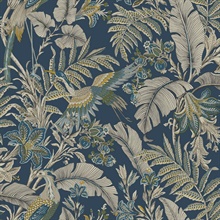 Heronwood Navy Floral & Birds Wallpaper