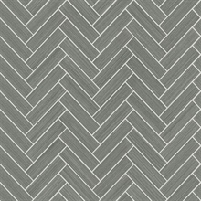 Herringbone Inlay Graphite & Metallic Silver Peel and Stick Wallpaper