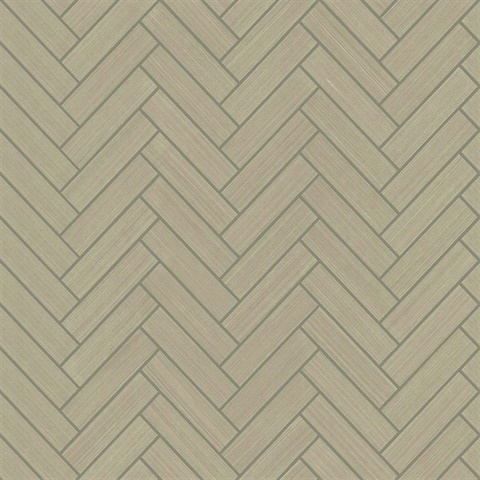 Herringbone Inlay Khaki & Metallic Silver Peel and Stick Wallpaper