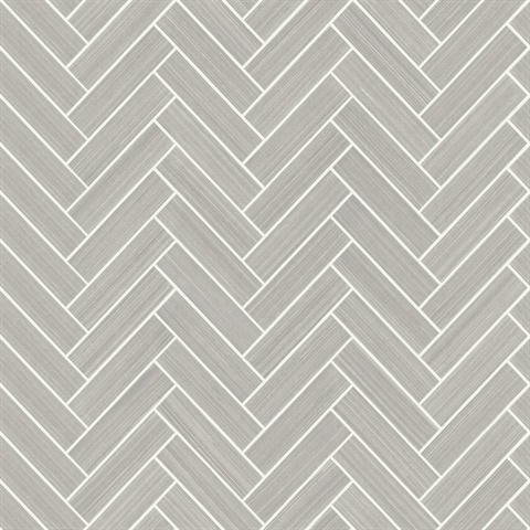 Herringbone Inlay Warm Stone & Metallic Pearl Peel and Stick Wallpaper