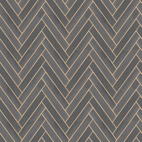 Herringbone Wood Veneer Graphite Wallpaper