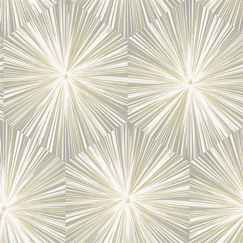 Hex Starburst Geometric Grey & Metallic Gold Peel and Stick Wallpaper