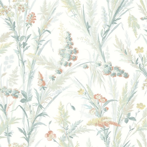 Hillaire Teal Meadow Wallpaper