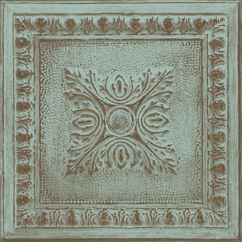 Hillman Turquoise Ornamental Tin Tile Wallpaper