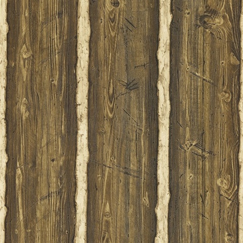 Hodgenville Brown Log Cabin Textured Wood Wallpaper