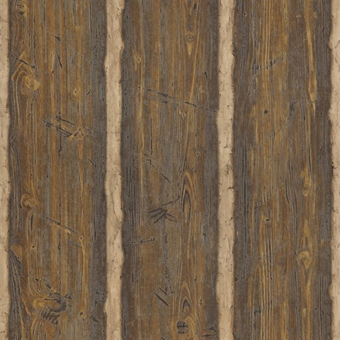 Hodgenville Brown Log Cabin Textured Wood Wallpaper