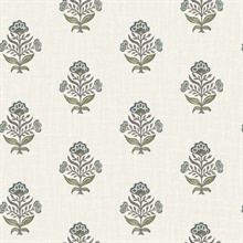 Hollyhock Aqua Floral Crest Wallpaper
