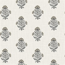 Hollyhock Black & Light Beige Floral Crest Wallpaper
