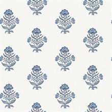 Hollyhock Blue Floral Crest Wallpaper