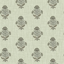 Hollyhock Green Floral Crest Wallpaper