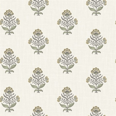 Hollyhock Honey Floral Crest Wallpaper