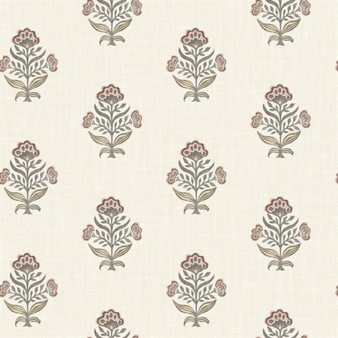 Hollyhock Rust Floral Crest Wallpaper