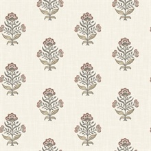 Hollyhock Rust Floral Crest Wallpaper