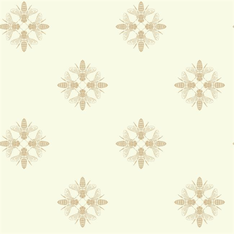 Beige & Gold Honey Bee Diamond Medalion Wallpaper