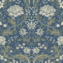 Honeysuckle Floral Ogee Prussian Blue Wallpaper