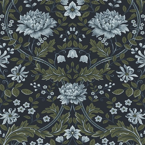 Honeysuckle Trail Floral Blue & Sage Peel and Stick Wallpaper