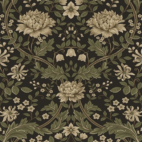 Honeysuckle Trail Floral Brown & Sage Peel and Stick Wallpaper