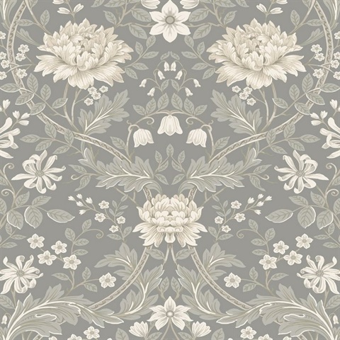 Honeysuckle Trail Floral Daydream Grey Peel and Stick Wallpaper