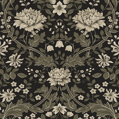 Honeysuckle Trail Floral Ebony & Pavestone Peel and Stick Wallpaper