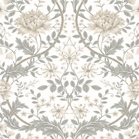 Honeysuckle Trail Floral Ivory & Grey Peel and Stick Wallpaper