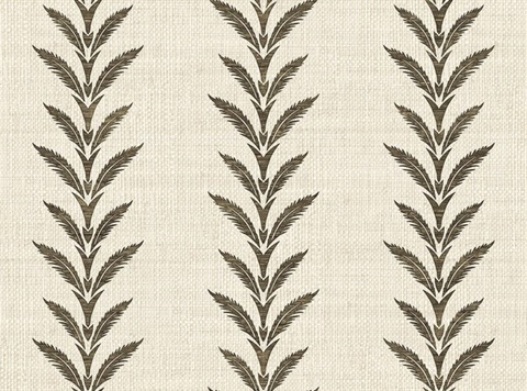 Huanzhu Leaf Stripe Chocolate Raffia Wallpaper