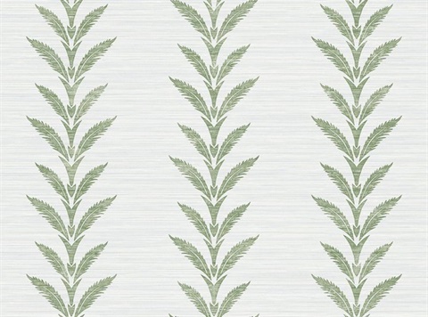 Huanzhu Leaf Stripe Green Silver Sisal Wallpaper