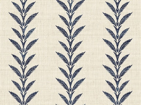 Huanzhu Leaf Stripe Navy Blue Raffia Wallpaper