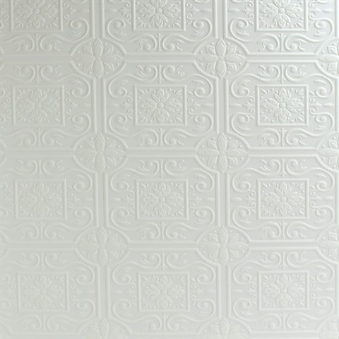 Ibold White Tin Ceiling Scroll Paintable Wallpaper