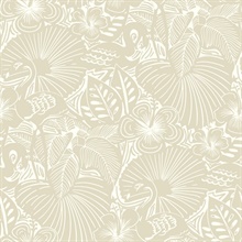 Idalia Beige Floral Flamingo Wallpaper