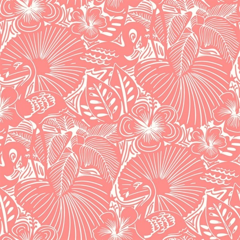 Idalia Coral Floral Flamingo Wallpaper