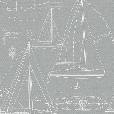 Illustration Yacht Club Grey Peel and Stick Wallpaper