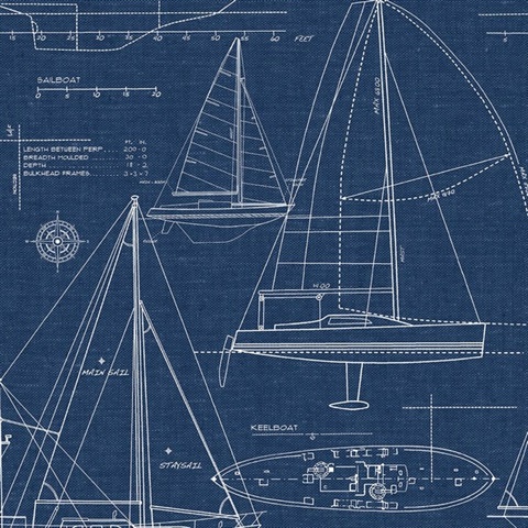 Illustration Yacht Club Navy Blue Peel and Stick Wallpaper