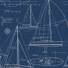 Illustration Yacht Club Navy Blue Peel and Stick Wallpaper