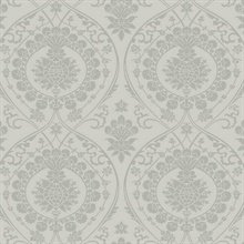 Imperial Grey and Silver Damask Metallic Wallpaper