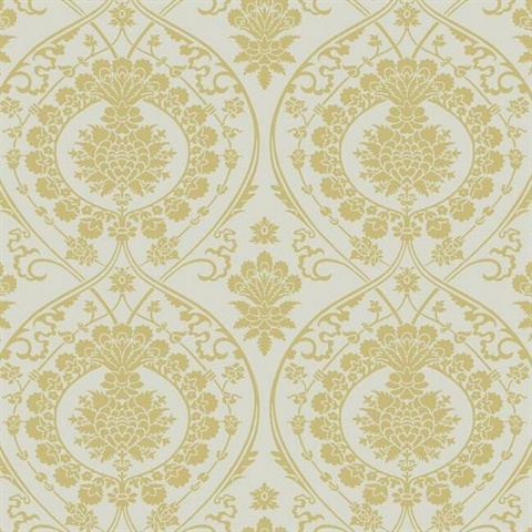 Imperial Linen and Gold Damask Metallic Wallpaper