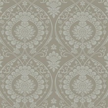 Imperial Mink and Silver Damask Metallic Wallpaper