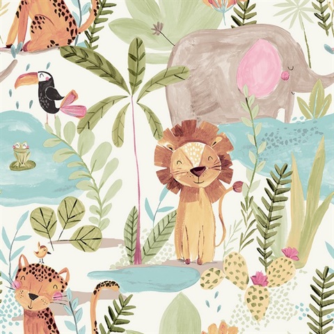 In The Jungle Multicolor Animal Friends Wallpaper