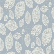 Indigo Blue Contoured Textured Sketch Leaves Wallpaper
