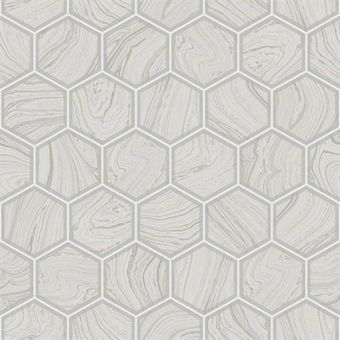 Indigo Geometric Hexagon Stone Grey Wallpaper