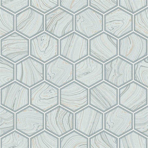 Indigo Geometric Hexagon Stone Light Blue Wallpaper