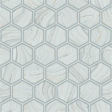 Indigo Geometric Hexagon Stone Light Blue Wallpaper