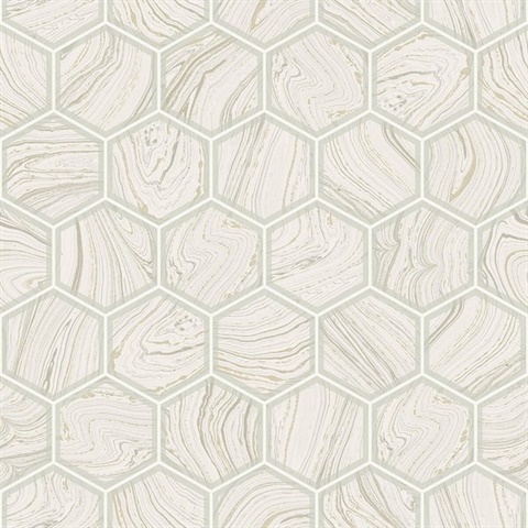 Indigo Geometric Hexagon Stone Taupe Wallpaper