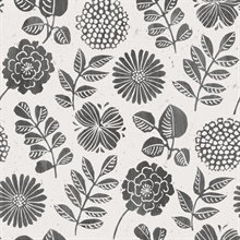 Inge Black Medium Scale Floral Block Print Wallpaper