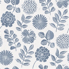 Inge Denim Medium Scale Floral Block Print Wallpaper